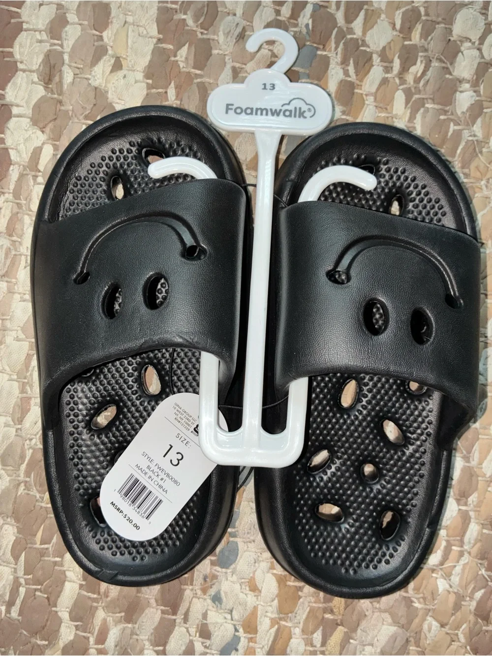 Kids' Black Slide Sandals with Cushioned Textured Footbed - Size 13